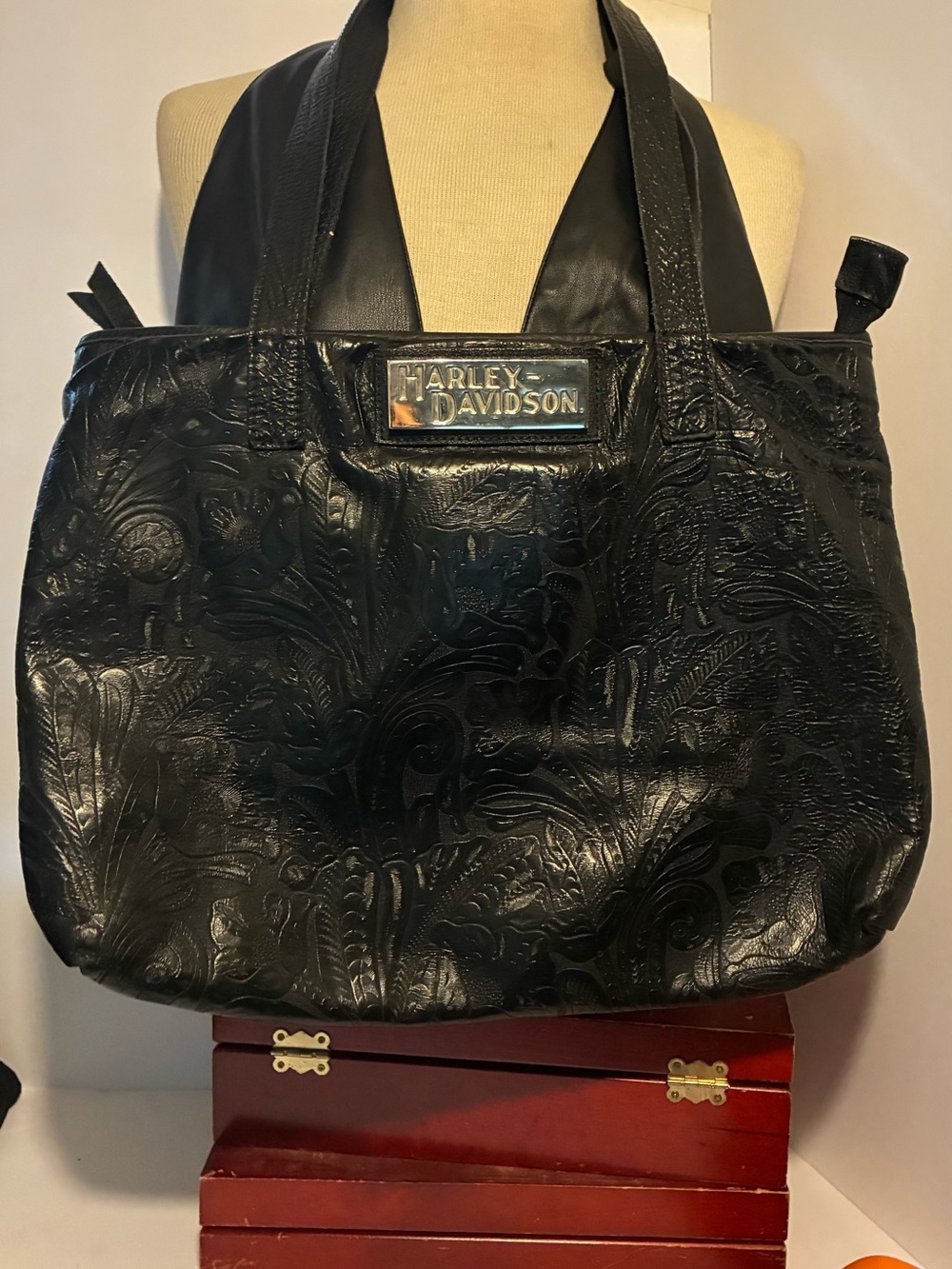 Harley-Davidson Black Embossed Leather Tote